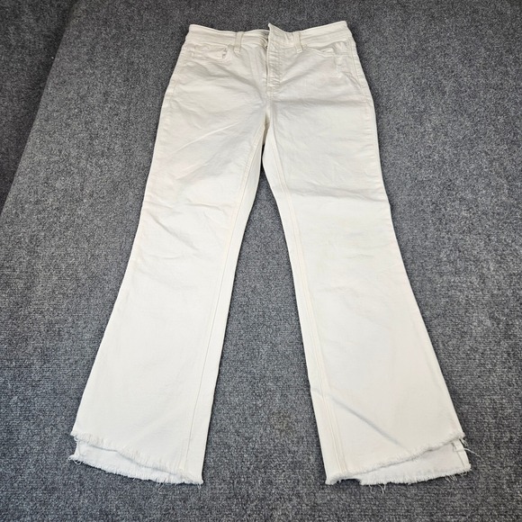 Flying Monkey Denim - Flying Monkey White Flare Leg Jeans High Rise Raw Hem Distressed Size 29 F5245WH